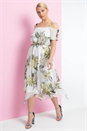Green Floral Cold Shoulder Midi Dress, Image 1 of 4