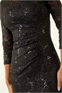 Black Sequin Lace Ruched Stretch Dress, Image 5 of 5