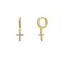 Gold Sterling Silver Huggie Pave Cross Drop Earring, Image 1 of 7
