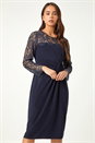 Navy Petite Lace Detail Knot Front Bodycon Dress, Image 1 of 5