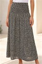 Black Petite Ditsy Print Shirred Midi Skirt, Image 3 of 4