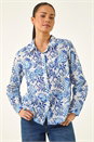 Blue Petite Floral Embroidered Blouse, Image 4 of 5