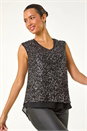 Black Sequin V-Neck Tunic Stretch Top, Image 2 of 5