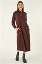 Chocolate Buttoned Collar Midi Dress, Image 2 of 7