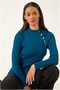 Teal Dusk High Neck Button Shoulder Jumper, Image 2 of 5