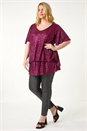 Bordeaux Curve Sequin Overlay Flute Sleeve Top, Image 2 of 5