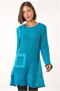 Teal Textured Pocket Detail Longline Jumper, Image 2 of 5