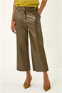 Olive Faux Leather Wide Leg Crop Trousers, Image 1 of 8