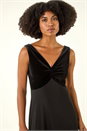 Black Velvet Twist Front Maxi Stretch Dress, Image 5 of 6