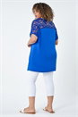 Royal Blue Curve Lace Yoke Stretch Jersey Tunic Top, Image 3 of 5