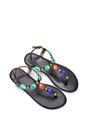 Black XY LONDON Black 'Sylva' Embellished Jewel Stone Flat T-Bar Sandals, Image 6 of 6