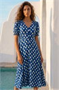 Navy Spot Print Button Midi Dress, Image 1 of 4