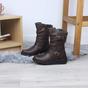 Brown AJVANI Brown Low Wedge Heel Comfort Calf Biker Boots, Image 4 of 6