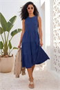 Navy  Tiered Midi Smock Dress, Image 2 of 4