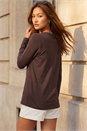 Chocolate Long Sleeve Jersey Top, Image 3 of 4