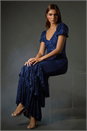 Navy  Puff Sleeve Tiered Hem Maxi Dress, Image 7 of 7