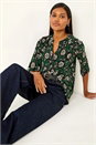 Green Floral Puff Print Stretch Shirt, Image 1 of 5