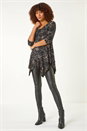Tan Floral Textured Asymmetric Tunic Top, Image 2 of 5
