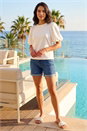 White Dusk Puff Sleeve Stretch T-Shirt , Image 2 of 4