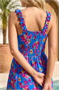 Blue Floral Shirred Strap Midi Dress, Image 4 of 4