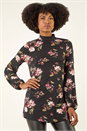 Black Floral High Neck Tunic Top, Image 4 of 5