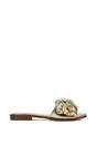 Gold XY LONDON Gold Flat Slip On Slider Sandals With Floral Detail, Image 1 of 6