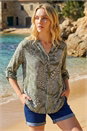 Sage Floral Puff Print Gathered Shirt, Image 1 of 4