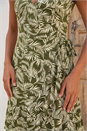 Green Dusk Leaf Print Wrap Stretch Dress , Image 4 of 4