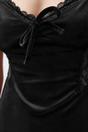 Black WOVCOR Black Lace Trim Tie Front Velvet Strappy Mini Nightdress, Image 2 of 3