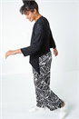 Black Curve Linear Elastic Waist Palazzo Trousers, Image 2 of 5