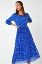 Royal Blue Spot Print Pleated Midi Dress, Image 2 of 6