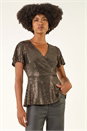 Bronze Sparkly Wrap Front Tunic Top, Image 2 of 5