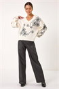 Ivory  Contrast Swirl Floral Knit Jumper, Image 2 of 5