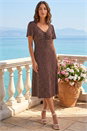 Chocolate Petite Polka Dot Drawstring Midi Dress, Image 2 of 4