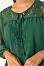 Dark Green Embroidered Lace Shirred Hem Top, Image 5 of 5