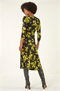 Yellow Floral Print Buttoned Midi Dress, Image 3 of 5