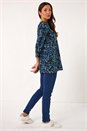 Blue Floral Print V-Neck Stretch Tunic Top, Image 3 of 5