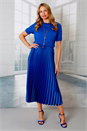 Royal Blue Julianna Satin Sunray Pleated Midi Dress, Image 2 of 4