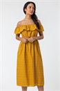 Ochre Broderie Belted Bardot Dress, Image 4 of 5