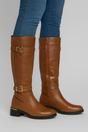 Tan AJVANI Tan Stretchy Elastic Zip Calf Biker Knee Boots, Image 2 of 5