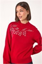 Red Floral Hotfix Detail Knit Jumper, Image 4 of 5