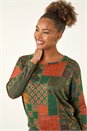 Green Patchwork Print Snit Top, Image 4 of 5