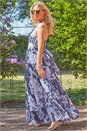 Navy  Patchwork Floral Print Halterneck Maxi Dress, Image 2 of 4