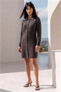 Chocolate Petite Button Collar Knit Dress, Image 2 of 4