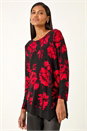 Red Floral Jacquard Chiffon Hem Top, Image 2 of 5