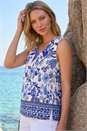 Blue Floral Mono Border Print Vest, Image 1 of 4