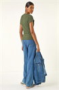 Khaki Textured Asymmetric Wrap Top, Image 3 of 5