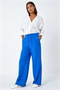 Royal Blue Wide Leg Elastic Waist Tie Waist Trouser, Image 2 of 5