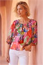 Multi  Floral Print Tie Front Bardot Top, Image 5 of 5