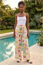 Ivory Fruit Print Tie Waist Stretch Trouser, Image 1 of 5